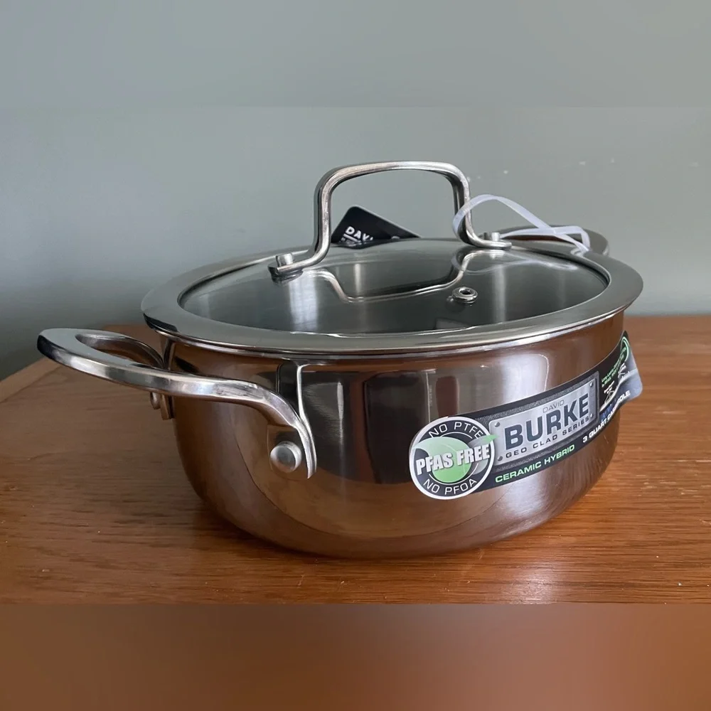 NEW David Burke Geo Clad 3 Qt Casserole Ceramic Hybrid With Lid Safe Up To 500F